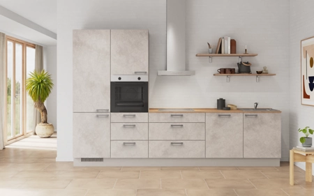 Cuisines Elite Cuisine linéare 330cm électroménagers inclus planning 9 Décor béton gris terre Riva