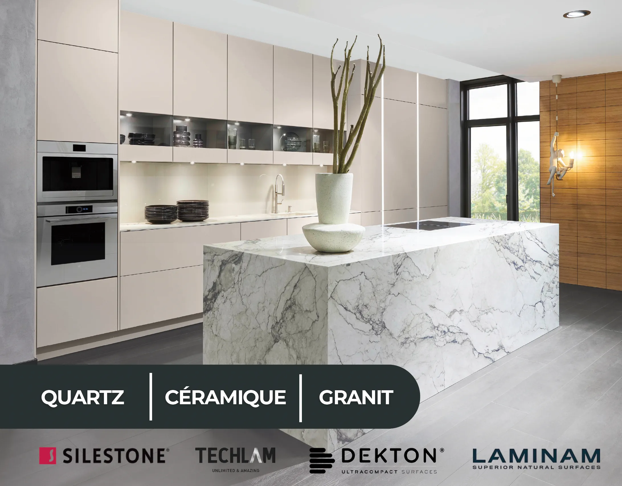 Cuisine design avec îlot en marbre, plans de travail quartz, céramique et granit - marques Silestone, Techlam, Dekton, Laminam Cuisine design avec îlot en marbre, plans de travail quartz, céramique et granit - marques Silestone, Techlam, Dekton, Laminam