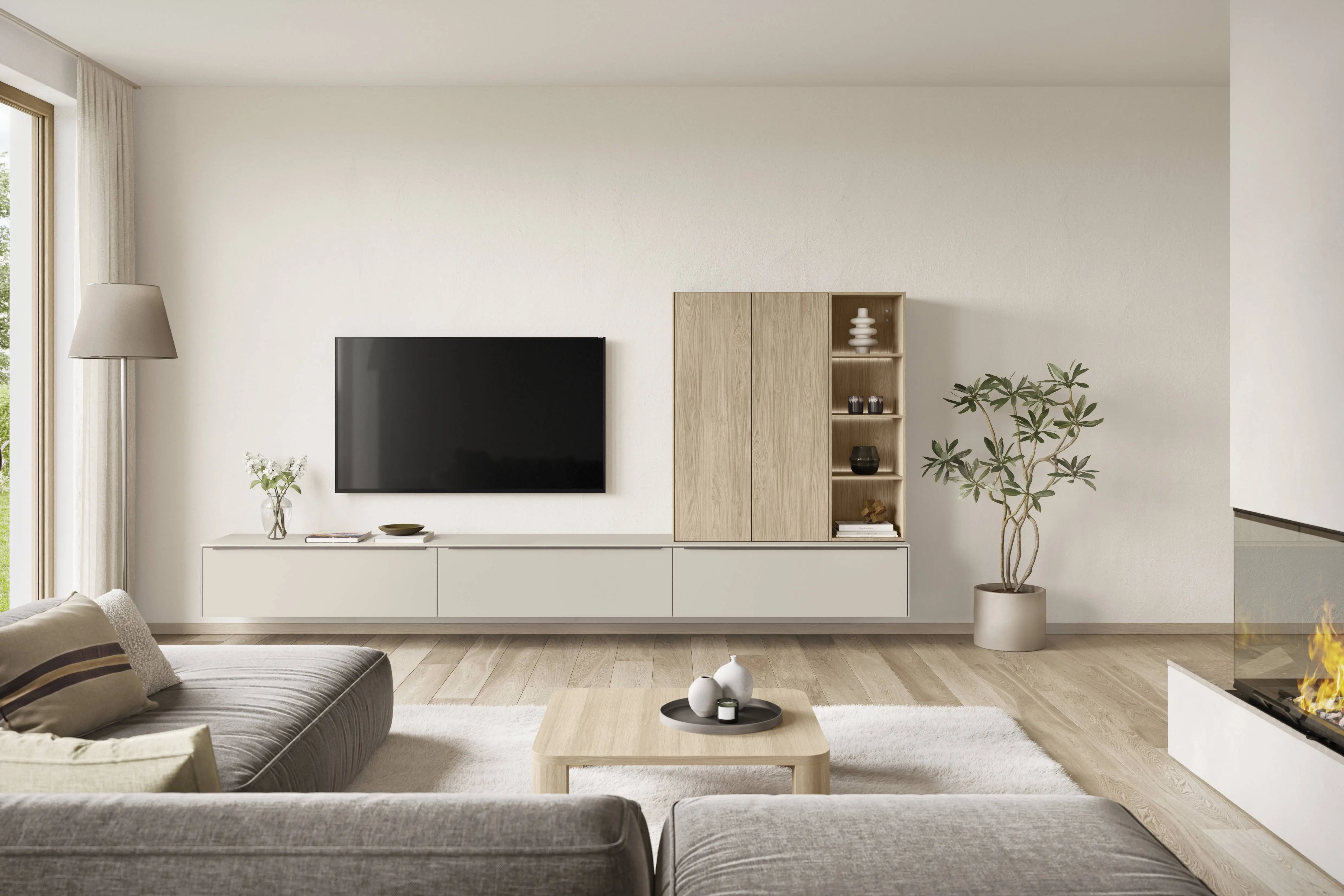 meuble tv minimaliste beigne et bois clair meuble tv minimaliste beigne et bois clair
