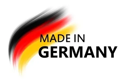 Logo "Made in Germany" avec drapeau allemand stylisé, garantie de fabrication cuisines Logo "Made in Germany" avec drapeau allemand stylisé, garantie de fabrication cuisines