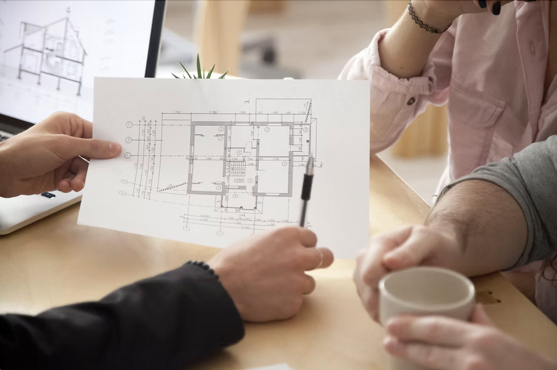 Rendez-vous conseil Cuisines Elite autour d'un plan architectural Rendez-vous conseil Cuisines Elite autour d'un plan architectural