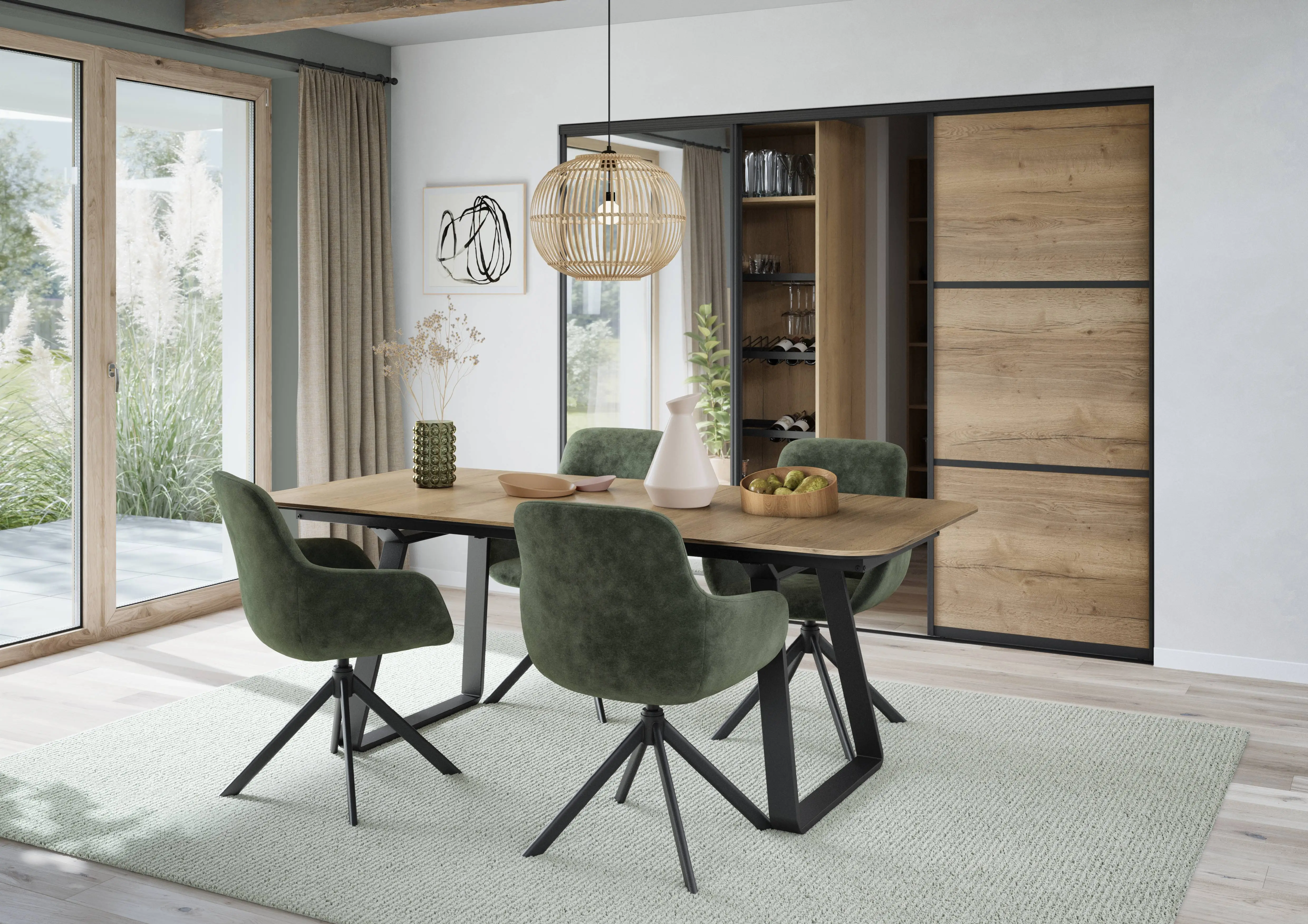 living table bois et chaises vertes living table bois et chaises vertes
